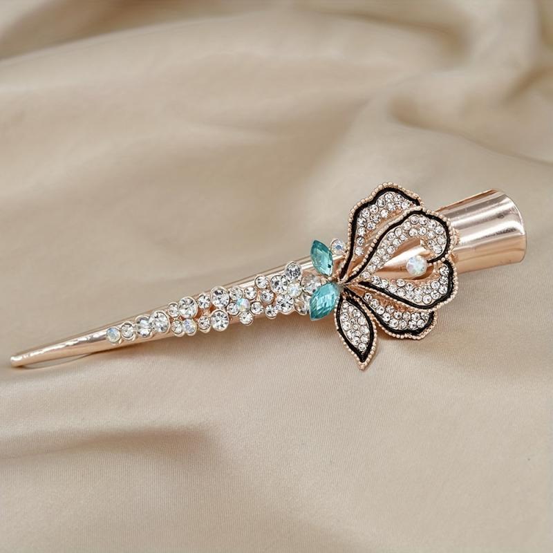 Vintage Rhinestone Flower Hair Clip for Women Girls