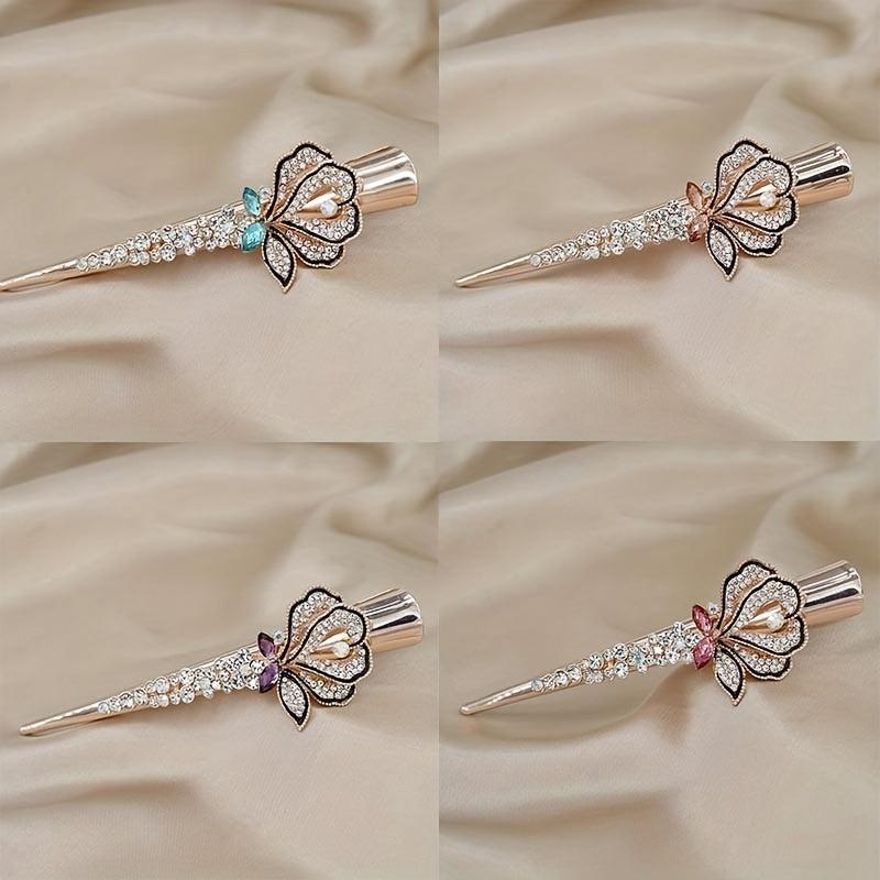 Vintage Rhinestone Flower Hair Clip for Women Girls