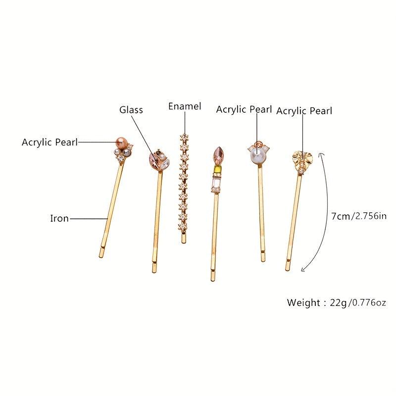 6pcs Faux Pearl Hairpin Enamel Hair Clip Women
