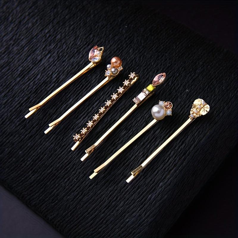 6pcs Faux Pearl Hairpin Enamel Hair Clip Women