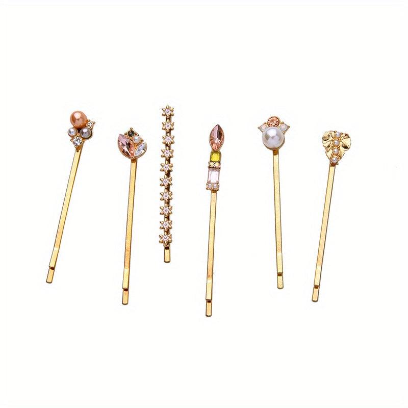 6pcs Faux Pearl Hairpin Enamel Hair Clip Women