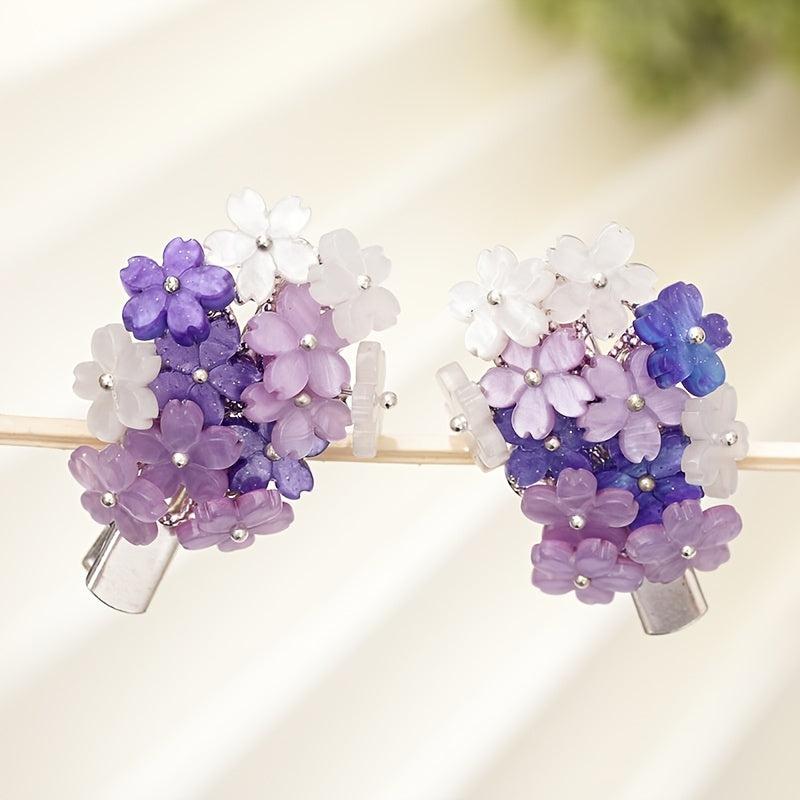 Hanfu Hairpin Purple Flower Metal Hairclip Vintage Chinese Style