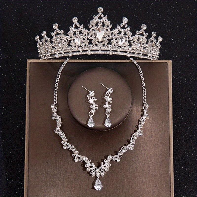 Baroque Style Crystal Crown Rhinestone Necklace Earrings Set