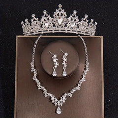 Baroque Style Crystal Crown Rhinestone Necklace Earrings Set