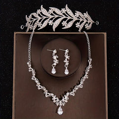 Baroque Style Crystal Crown Rhinestone Necklace Earrings Set