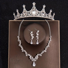Baroque Style Crystal Crown Rhinestone Necklace Earrings Set