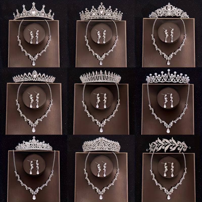 Baroque Style Crystal Crown Rhinestone Necklace Earrings Set