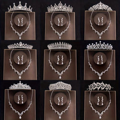 Baroque Style Crystal Crown Rhinestone Necklace Earrings Set