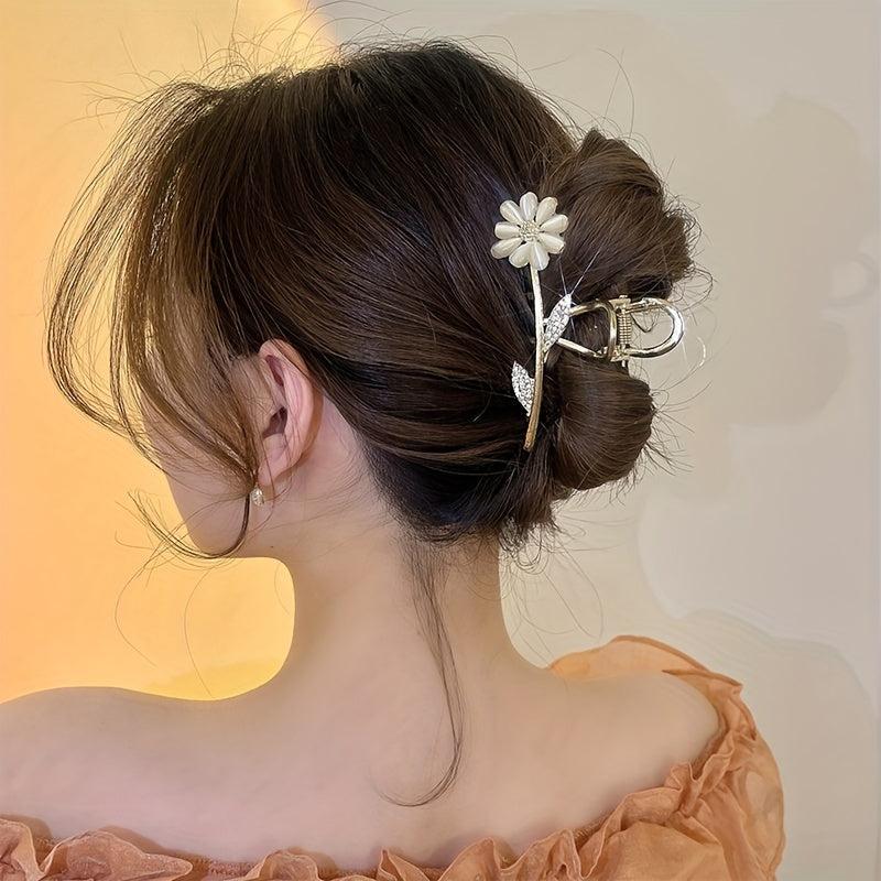 Daisy Flower Rhinestone Hair Claw Large Shark Claw Head Jewelry