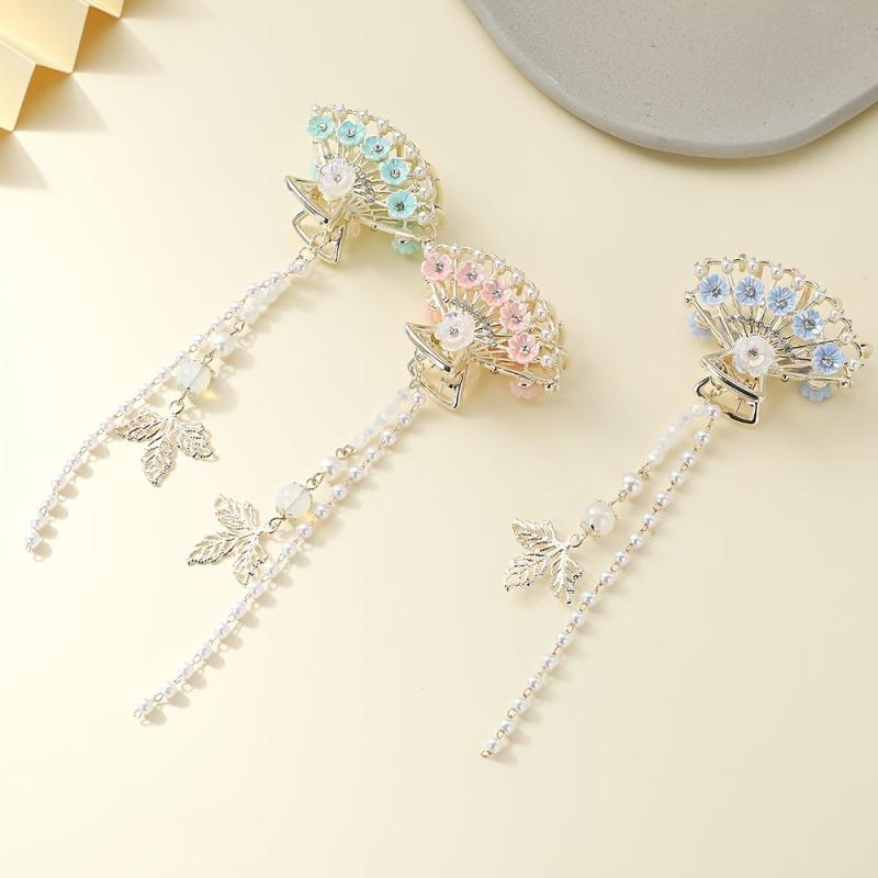 Butterfly Fan Tassel Hair Claw Clip Vintage Style Strong Grip Hair Jaw Clip