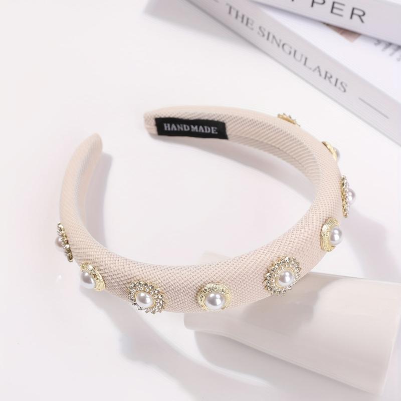 Faux Pearl Headband Padded Headdress Hair Band Women Girls