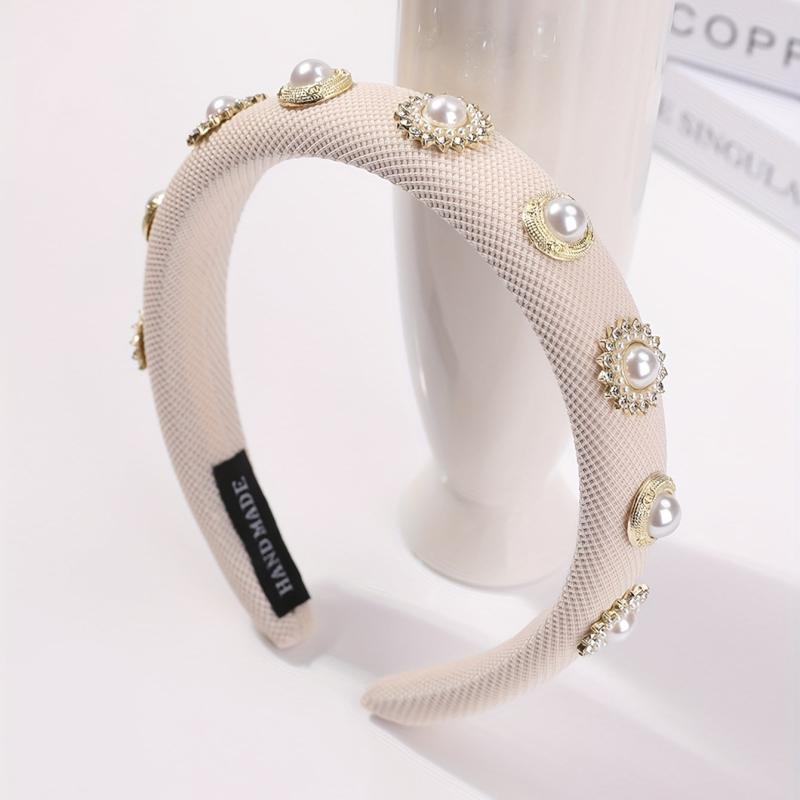 Faux Pearl Headband Padded Headdress Hair Band Women Girls