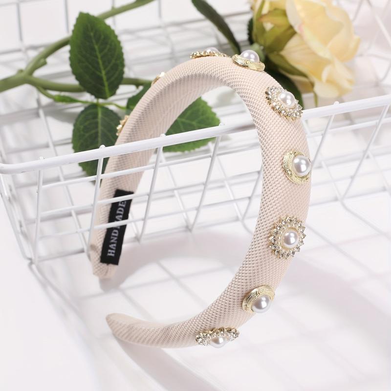Faux Pearl Headband Padded Headdress Hair Band Women Girls