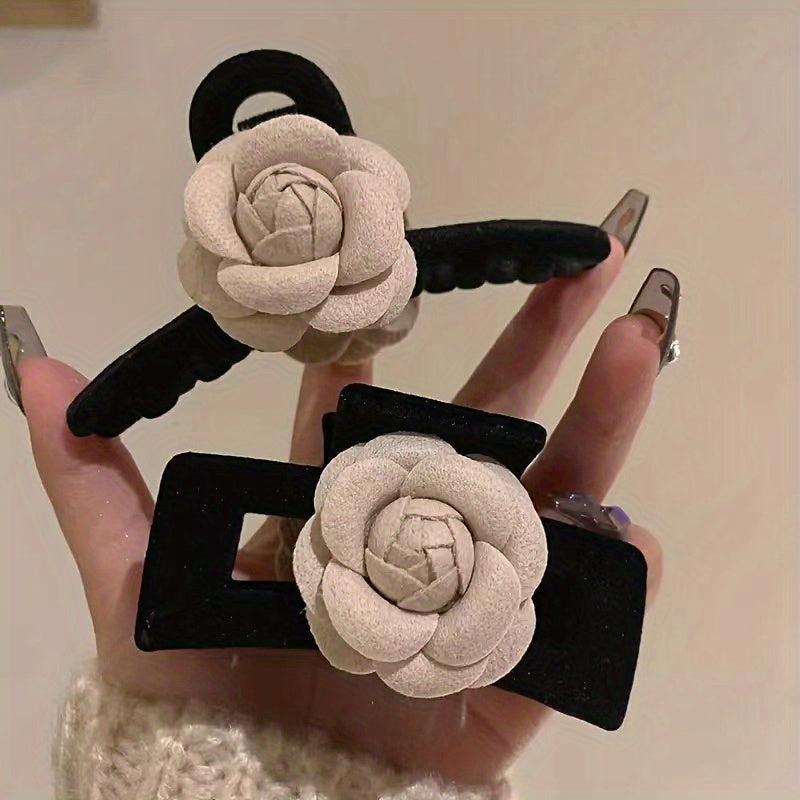 2pcs Camellia Hair Clip Retro Small Hair Clip