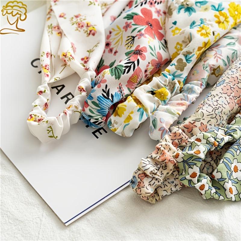 Floral Print Triangle Head Scarf Wrap Elastic Headband Girl's Hair Hairband