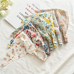 Floral Print Triangle Head Scarf Wrap Elastic Headband Girl's Hair Hairband