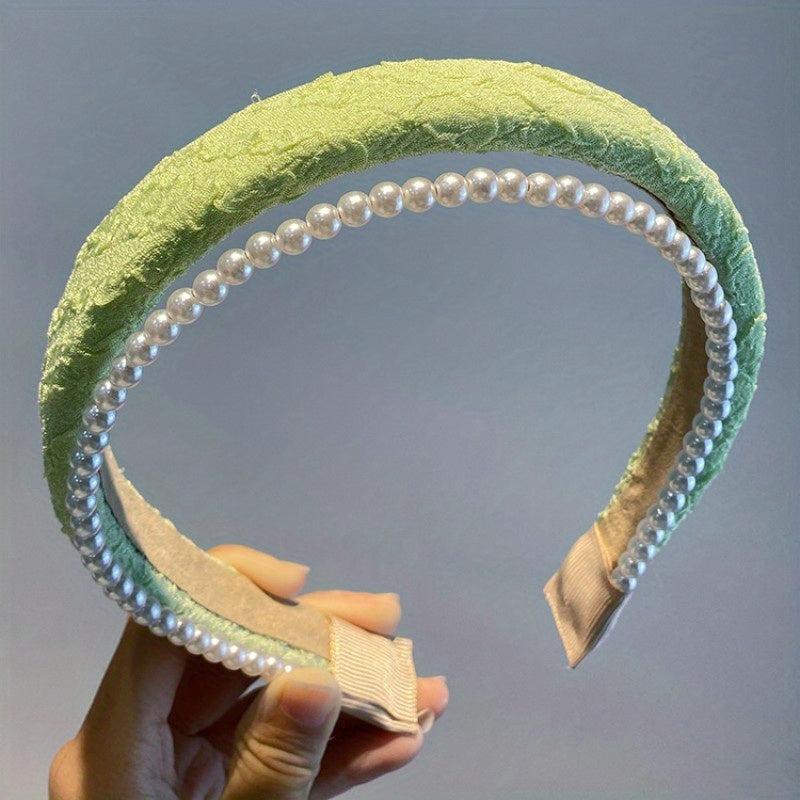 Faux Pearl Decor Headband Wide Brimmed Head Hoop Headdress Hair Accessories