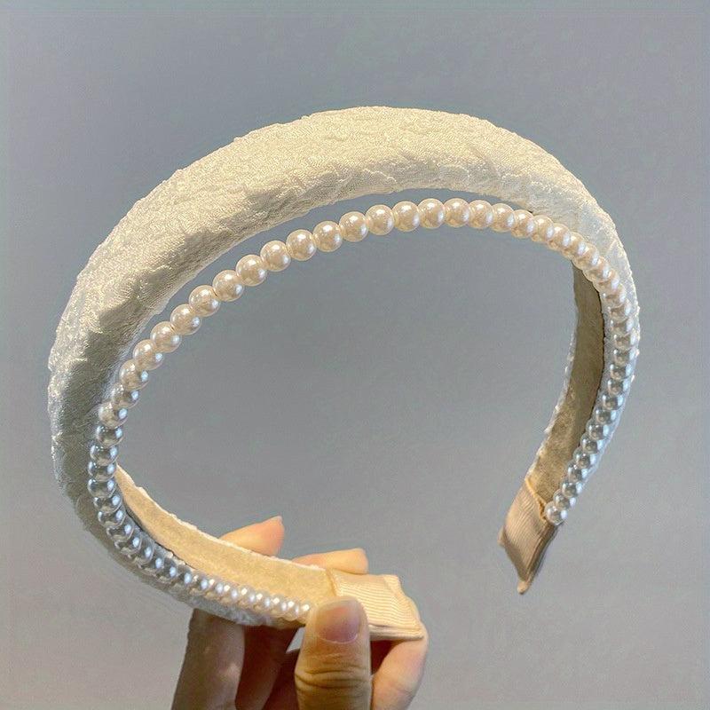 Faux Pearl Decor Headband Wide Brimmed Head Hoop Headdress Hair Accessories