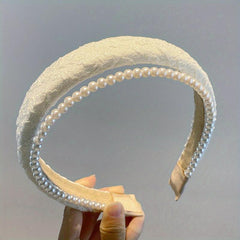 Faux Pearl Decor Headband Wide Brimmed Head Hoop Headdress Hair Accessories