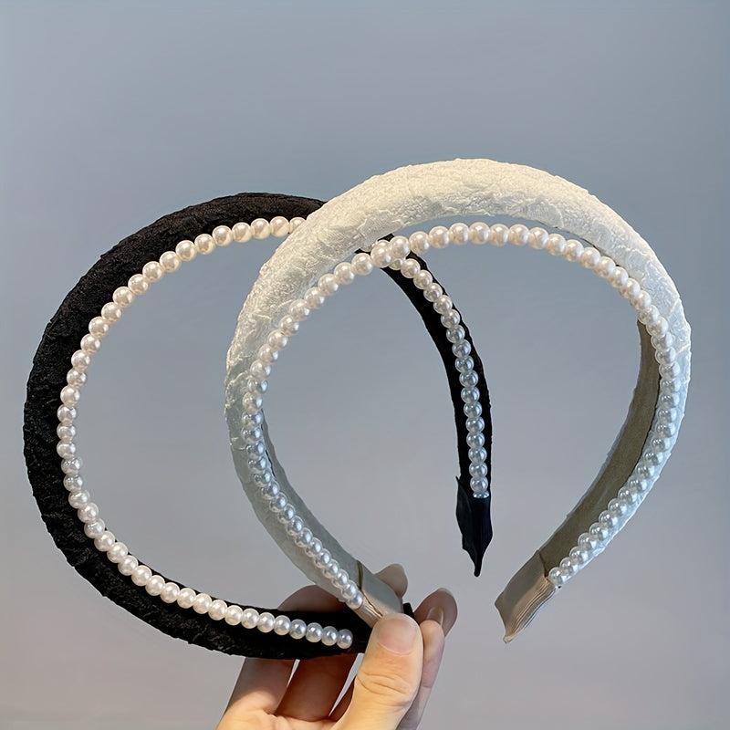Faux Pearl Decor Headband Wide Brimmed Head Hoop Headdress Hair Accessories