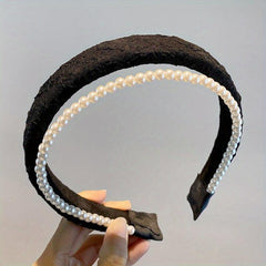 Faux Pearl Decor Headband Wide Brimmed Head Hoop Headdress Hair Accessories
