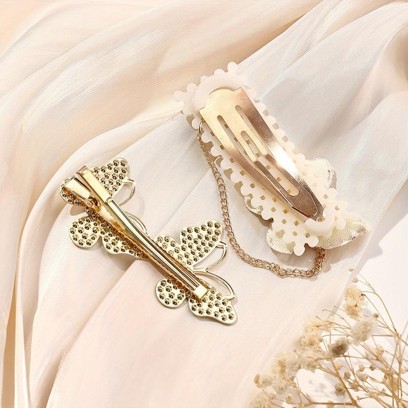 2pcs Butterfly Hair Clip Faux Pearl Duck Billed Clip Metal For Women Girls