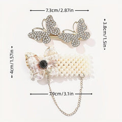 2pcs Butterfly Hair Clip Faux Pearl Duck Billed Clip Metal For Women Girls