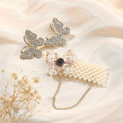 2pcs Butterfly Hair Clip Faux Pearl Duck Billed Clip Metal For Women Girls