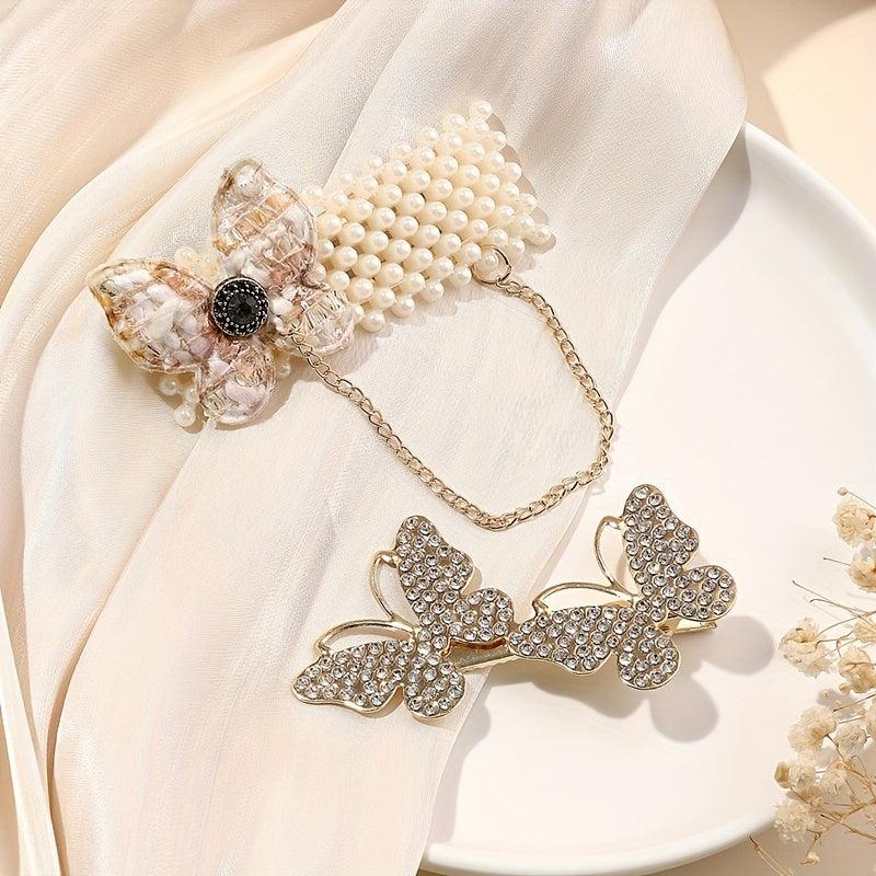 2pcs Butterfly Hair Clip Faux Pearl Duck Billed Clip Metal For Women Girls