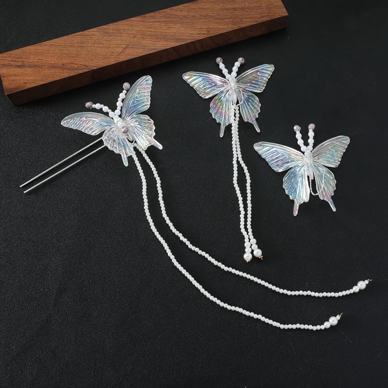 Rhinestone Butterfly Hair Clip Earrings