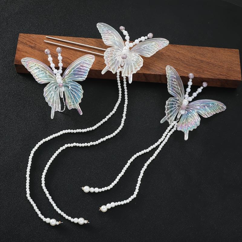 Rhinestone Butterfly Hair Clip Earrings