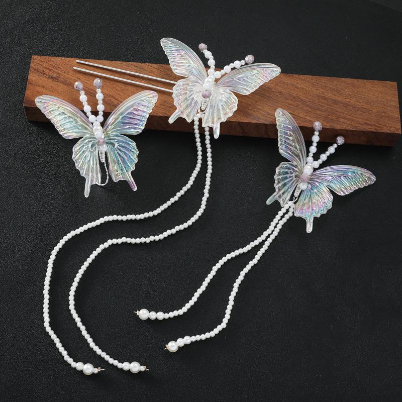 Rhinestone Butterfly Hair Clip Earrings