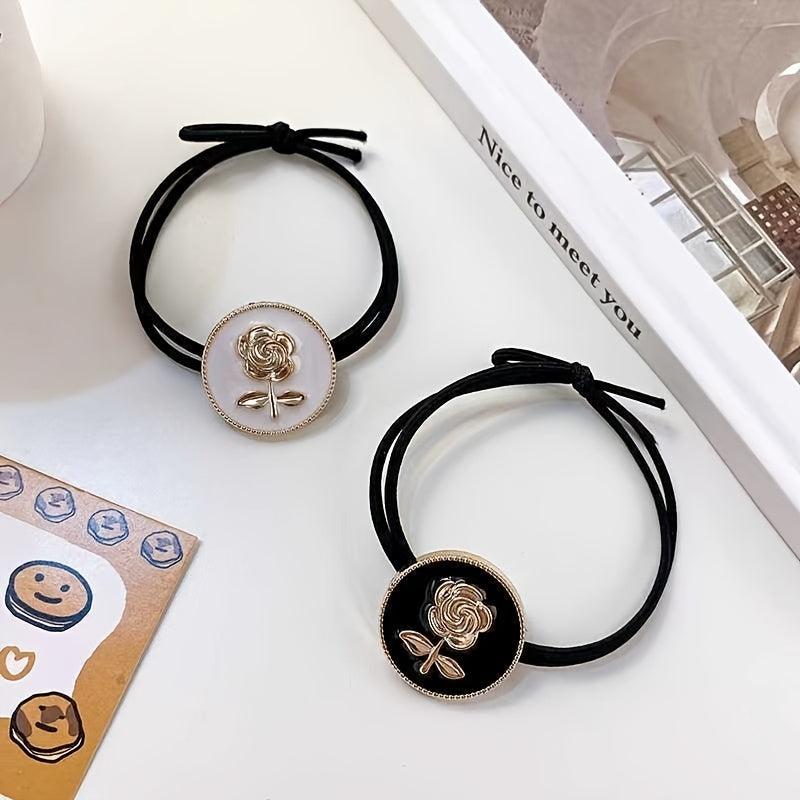 Metal Flower Head Tie High Elasticity Rubber Band Hair Tie