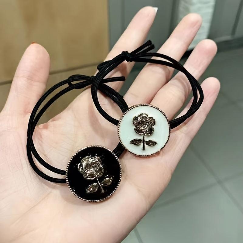 Metal Flower Head Tie High Elasticity Rubber Band Hair Tie