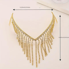 Rhinestone Tassel Hair Hoop Comb Golden Headband Jewelry
