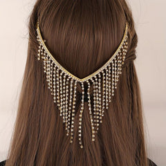 Rhinestone Tassel Hair Hoop Comb Golden Headband Jewelry
