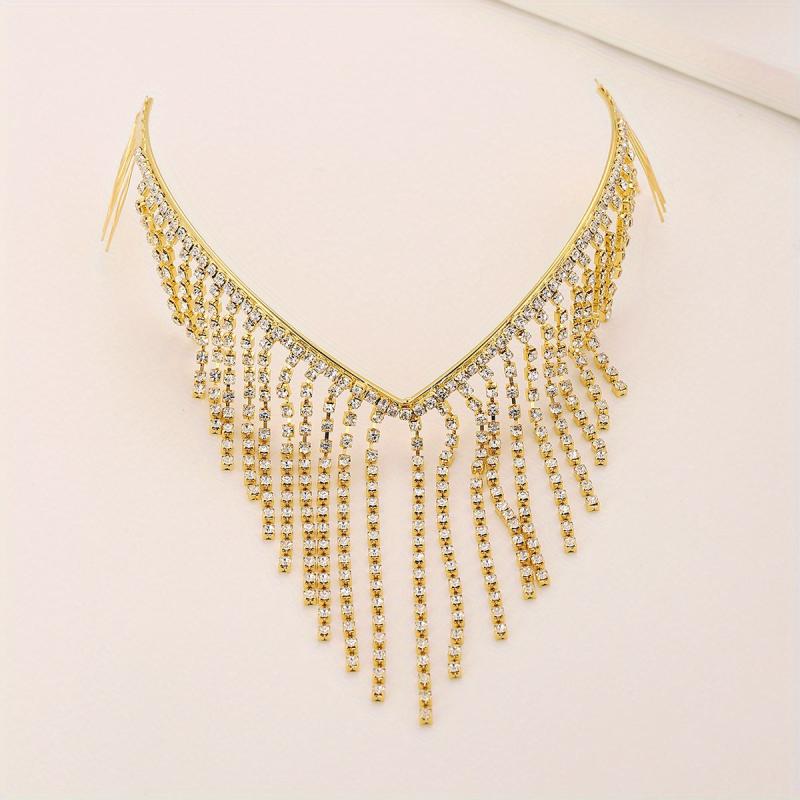 Rhinestone Tassel Hair Hoop Comb Golden Headband Jewelry