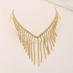 Rhinestone Tassel Hair Hoop Comb Golden Headband Jewelry