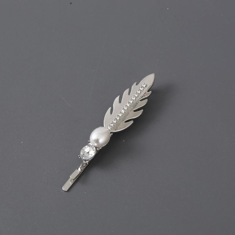 Alloy Leaf Hair Pin with Faux Pearl Rhinestones