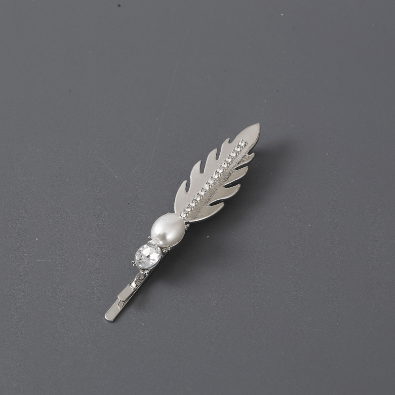 Alloy Leaf Hair Pin with Faux Pearl Rhinestones