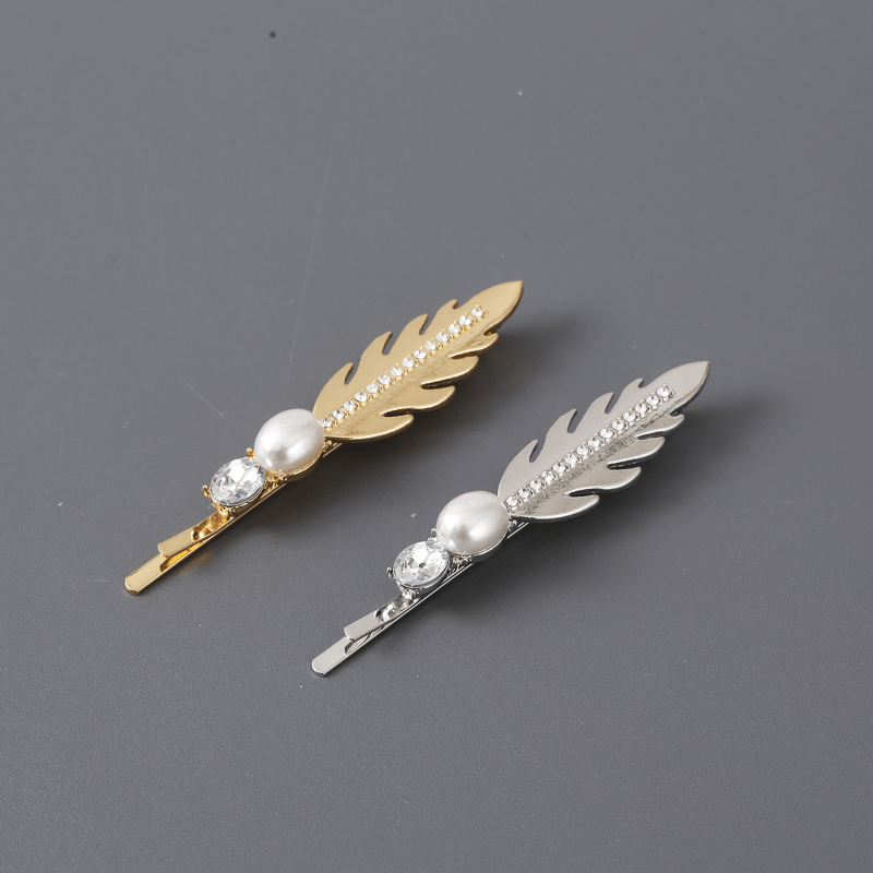 Alloy Leaf Hair Pin with Faux Pearl Rhinestones