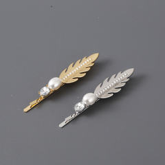 Alloy Leaf Hair Pin with Faux Pearl Rhinestones