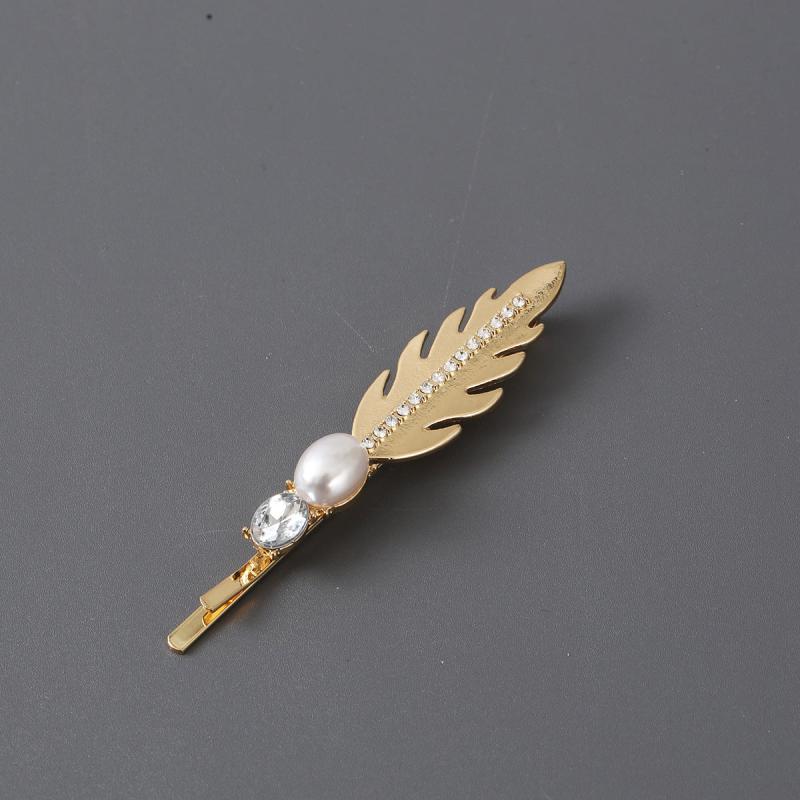 Alloy Leaf Hair Pin with Faux Pearl Rhinestones