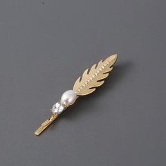 Alloy Leaf Hair Pin with Faux Pearl Rhinestones