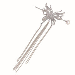 Metal Butterfly Hairpin Tassel Rhinestone Hair Stick