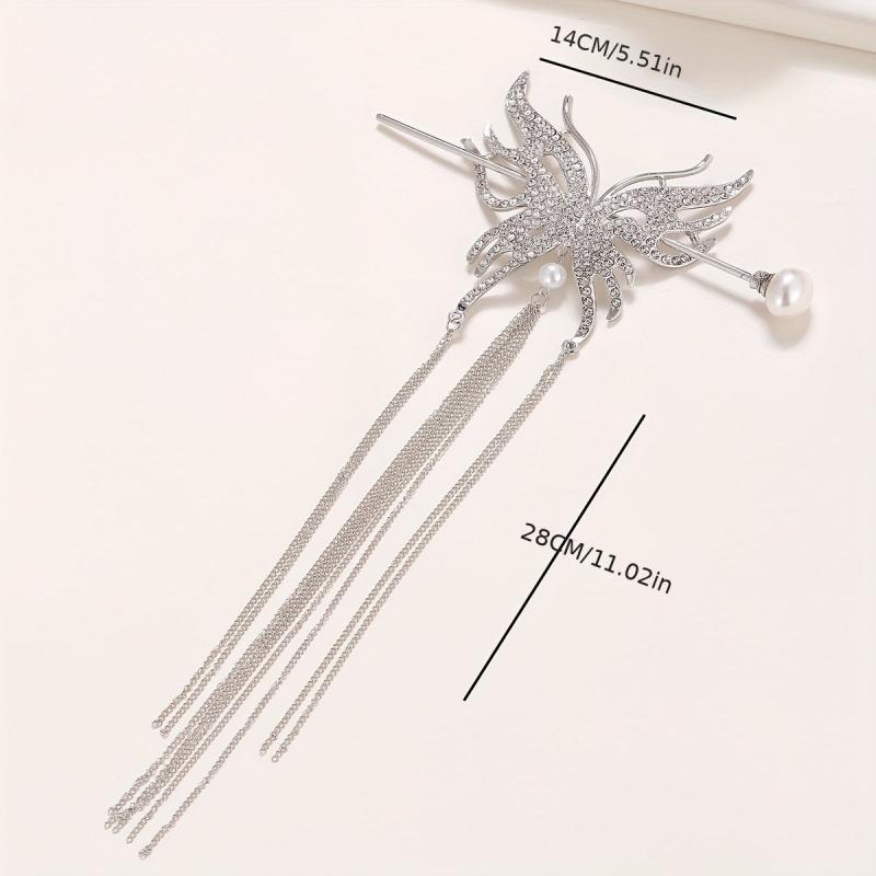 Metal Butterfly Hairpin Tassel Rhinestone Hair Stick