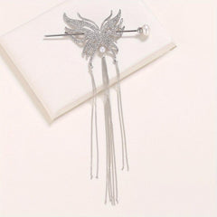 Metal Butterfly Hairpin Tassel Rhinestone Hair Stick