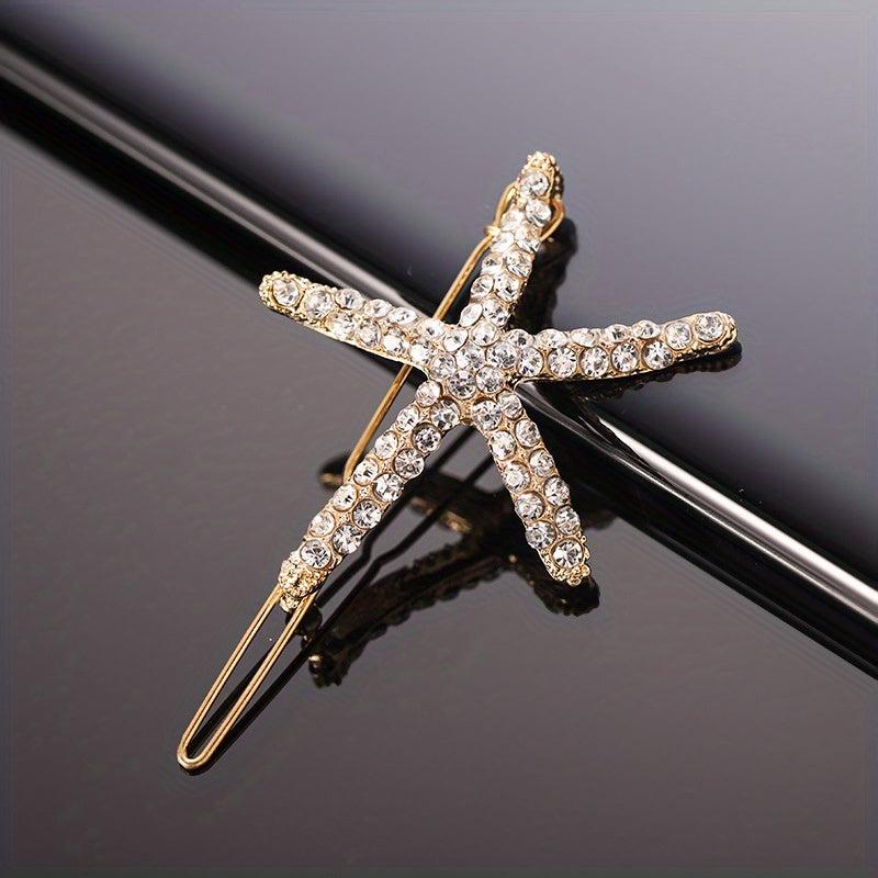 Starfish Shaped Rhinestone Hair Clip for Women Girls