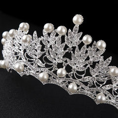 Faux Pearl Crystal Crown Hairband Headband Bridal Wedding Party