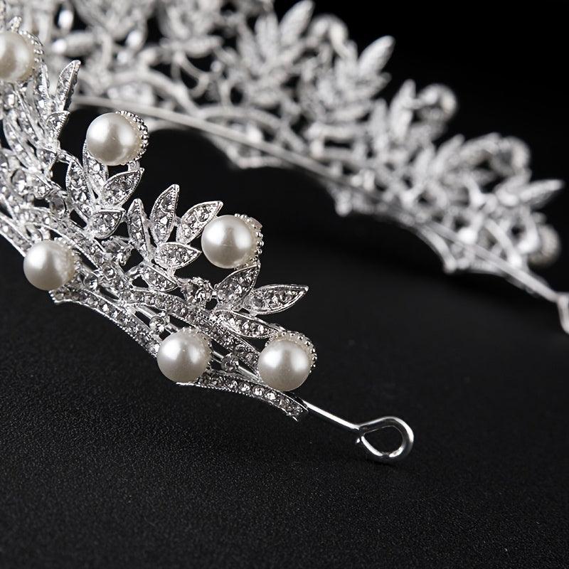 Faux Pearl Crystal Crown Hairband Headband Bridal Wedding Party